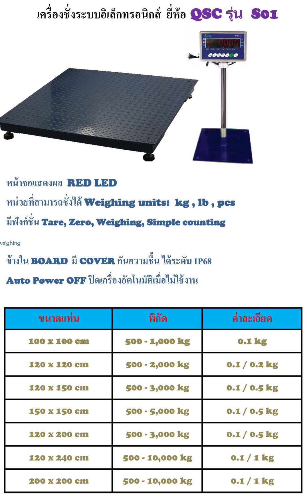 ยี่ห้อ QSC รุ่น S01 เครื่องชั่งแบบวางพื้น FLOOR SCALE